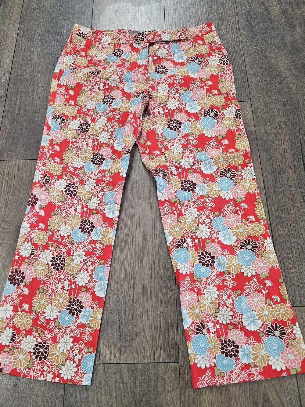 5/48 Red Floral Cropped Pants Size 6